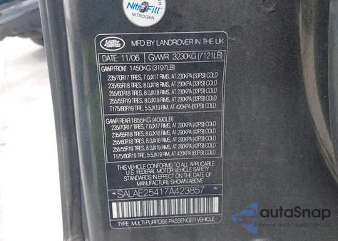 2007 Land Rover Lr3 Se из США, поврежденный, VIN SALAE25417A423857